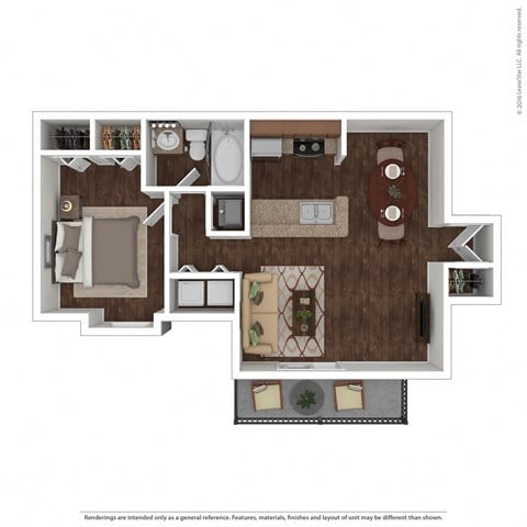 Floor plan for 1 bed, 1 bath, 722 sqft